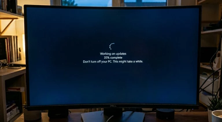 Windows screen showing update progress 35% complete
